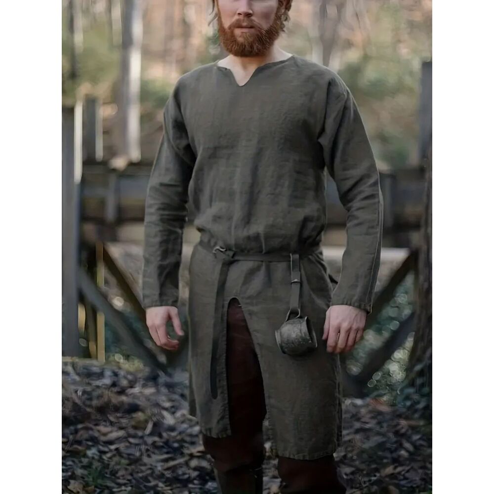 Viking Warrior 6X Grey Tunic Medieval Plain Asymmetrical Hem Pullover Top